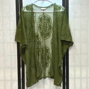 Maurices Short Sleeve All Lace Embroidery Open Front Split Side Cardigan Kimono